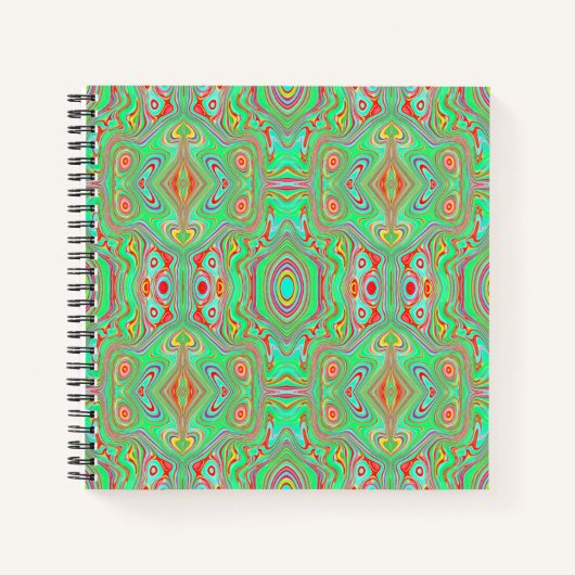 Carnet Motif Abstrait Orange Rétro et Vert Citron (Devant)