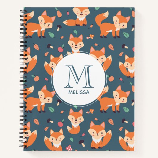 Carnet Motif animal de renard orange mignon Monogramme (Devant)