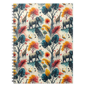 Carnet Motif animalier coloré de safari africain en jungl