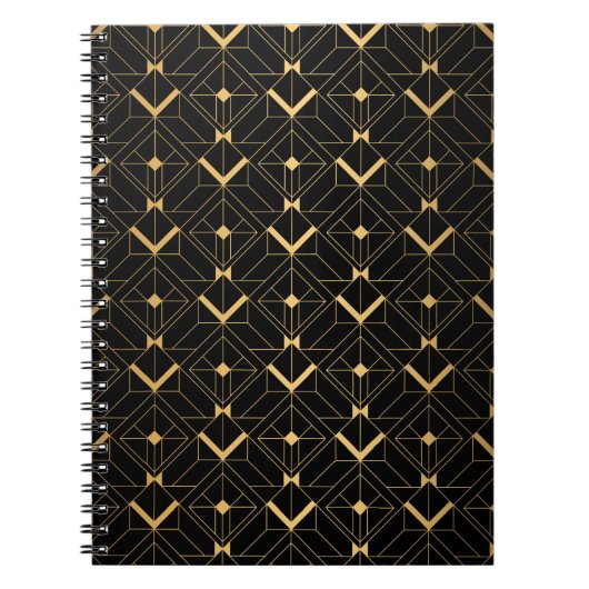 Carnet Motif Art déco. Simples grappes noir et or (Devant)