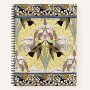Carnet Motif Art Nouveau d'orchidée colibri vintage