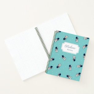 Carnet Motif Astronaute Mignon Ditsy Monogramme Bleu