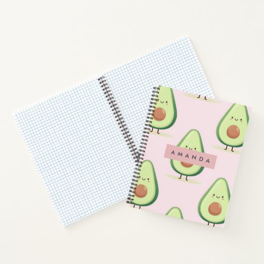 Carnet Motif Avocado personnalisé mignon souriant (Intérieur)