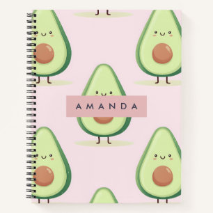 Carnet Motif Avocado personnalisé mignon souriant