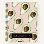 Carnet Motif Avocado Rose Et Vert Moderne Avec Nom (Devant)