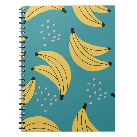 Carnet motif banane vintage, arrière - plan bleu. (Devant)