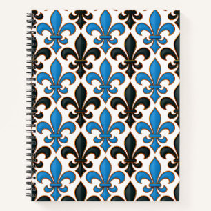 Carnet Motif baroque fleur de lis noir bleu