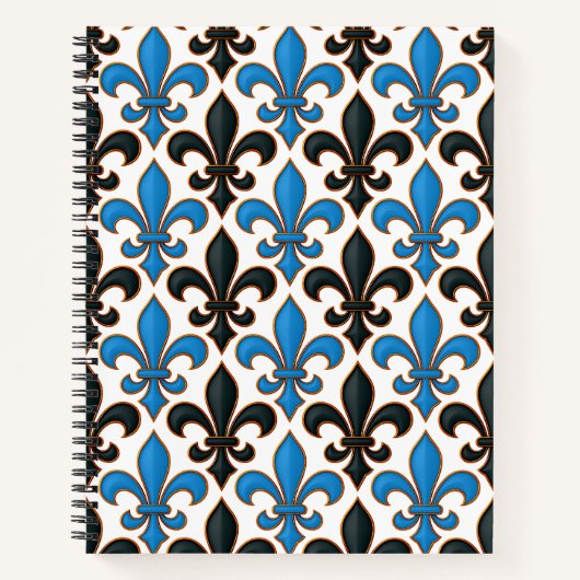 Carnet Motif baroque fleur de lis noir bleu (Devant)