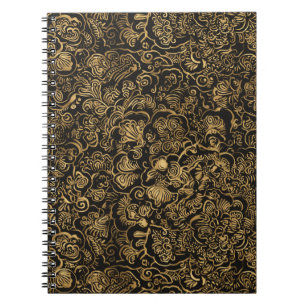 Carnet Motif baroque floral doré sur fond noir