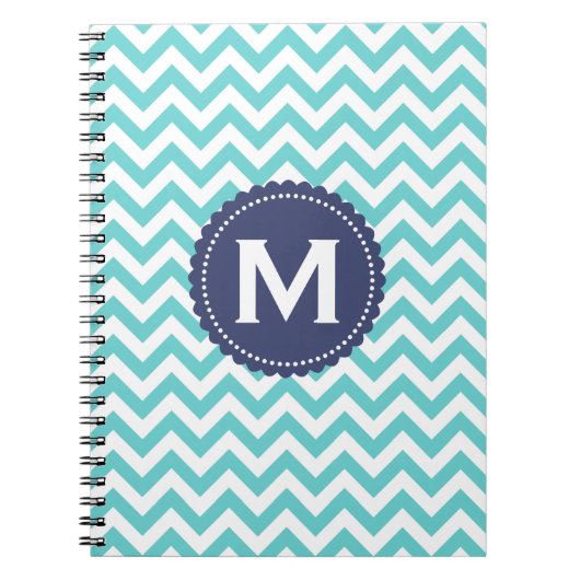 Carnet Motif blanc bleu de Chevron de monogramme (Devant)