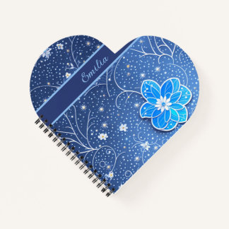 Carnet Motif bleu blanc avec fleurs