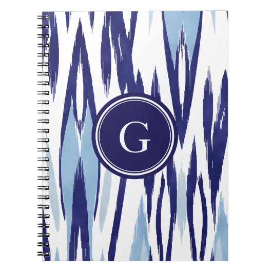 Carnet Motif bleu et blanc chic d'ikat d'aquarelle (Devant)