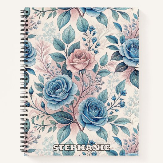 Carnet Motif bleu et rose sur blanc doux (Devant)