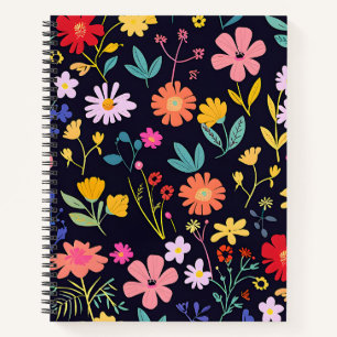Carnet Motif bohémien floral coloré et fantaisiste foncé