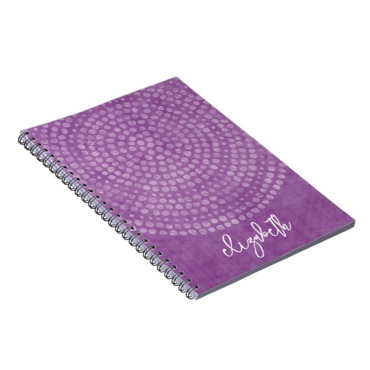 Carnet Motif Boho Dot moderne violet bounce nom de script (Côté Droit)