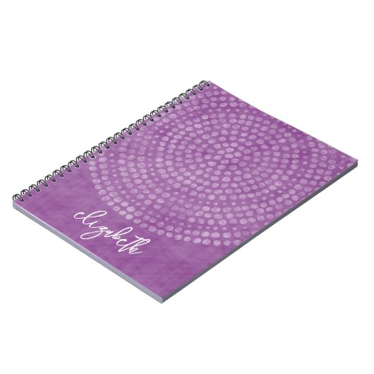 Carnet Motif Boho Dot moderne violet bounce nom de script (Côté gauche)