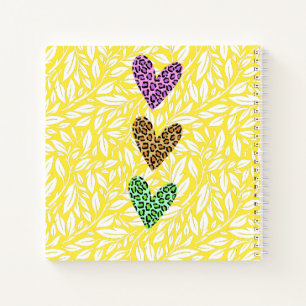 Carnet Motif botanique coloré avec cœur Rose bleu