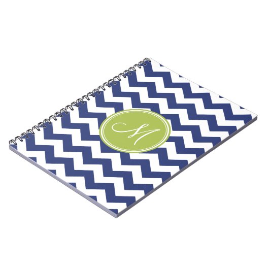 Carnet Motif Chevron avec Monogram - Navy Lime (Côté gauche)