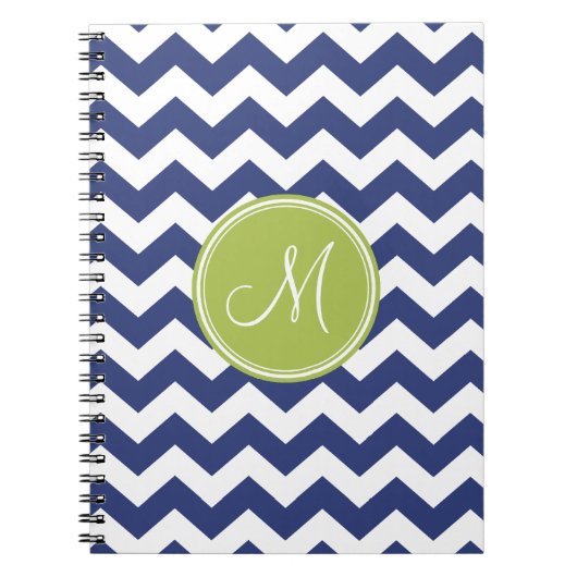 Carnet Motif Chevron avec Monogram - Navy Lime (Devant)