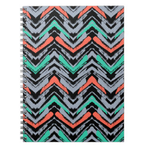 Carnet Motif Chevron Grise, Turquoise Et Corail