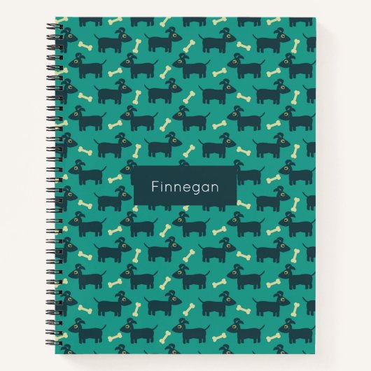 Carnet Motif chien mignon avec os sur Arrière - plan vert (Devant)