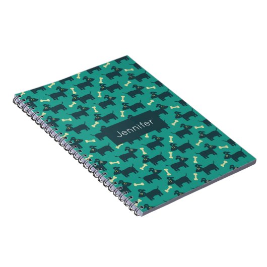 Carnet Motif chien mignon avec os sur Arrière - plan vert (Côté Droit)