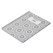Carnet Motif circulaire noir&blanc avec étiquette de nom (Côté gauche)