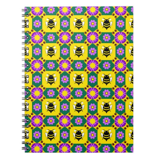 Carnet Motif coloré d'abeille et de fleur (Devant)