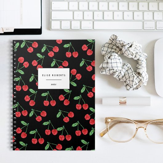 Carnet Motif couleur rouge cerisier sur noir