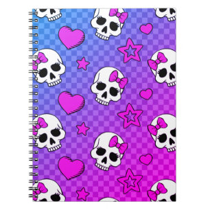 Carnet Motif crâne et coeurs blancs et roses