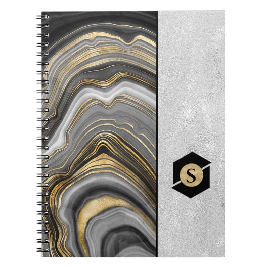 Carnet Motif d'agate doré et argent texturé (Devant)