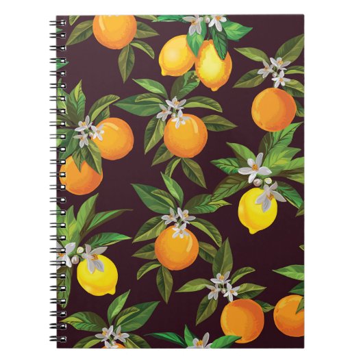 Carnet Motif d'agrumes, Oranges Vintages de citrons. (Devant)