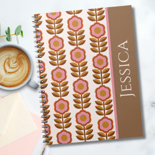 Carnet Motif d'alimentation à fleurs rose Brown rétro des