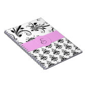 Carnet Motif Damas, Damas noir et blanc, Monogramme (Côté Droit)