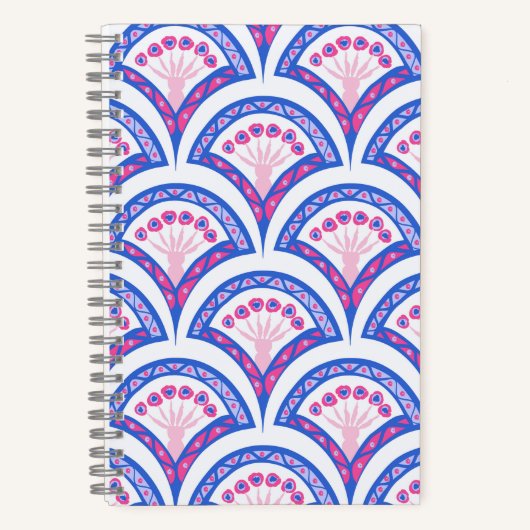 Carnet motif damassé floral bleu (Recto)