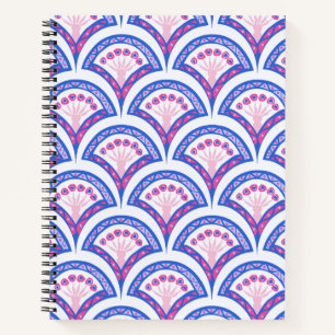 Carnet motif damassé floral bleu