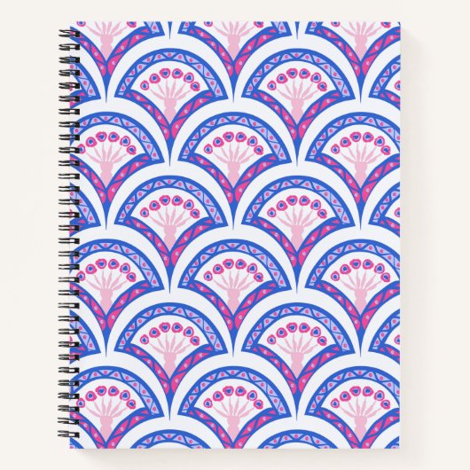 Carnet motif damassé floral bleu (Devant)