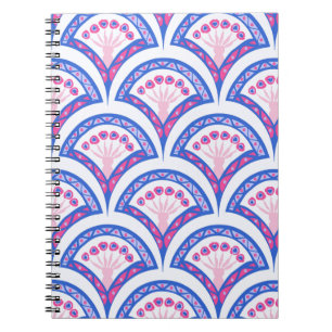Carnet motif damassé floral bleu