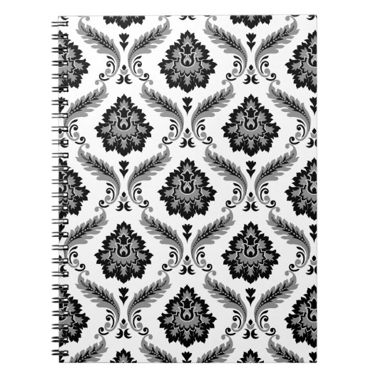 Carnet Motif Damassé Rococo Gris Noir Blanc (Devant)