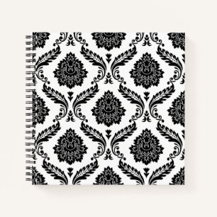 Carnet Motif Damassé Rococo Noir sur Blanc