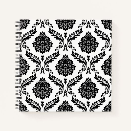 Carnet Motif Damassé Rococo Noir sur Blanc (Devant)