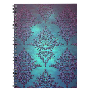 Carnet Motif damassé sarcelle élégant à violet