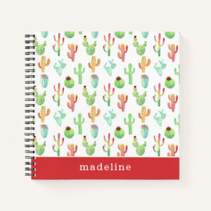 Carnet Motif d'aquarelle Cactus Pastel