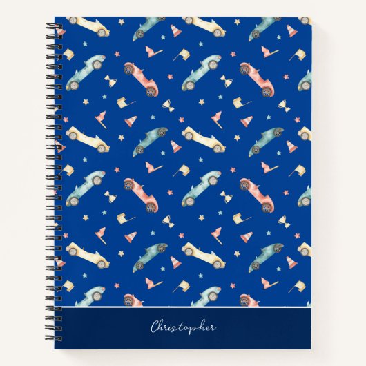 Carnet Motif d'aquarelle de la voiture Little Boy Racing (Devant)