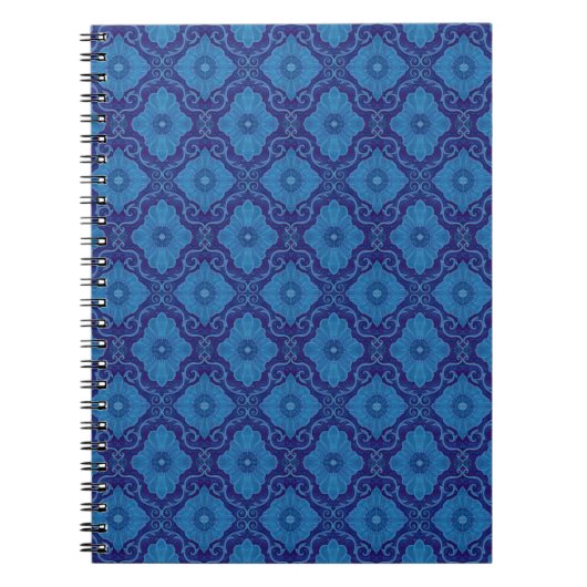 Carnet motif d'arabesque florale "fleurs bleues" (Devant)