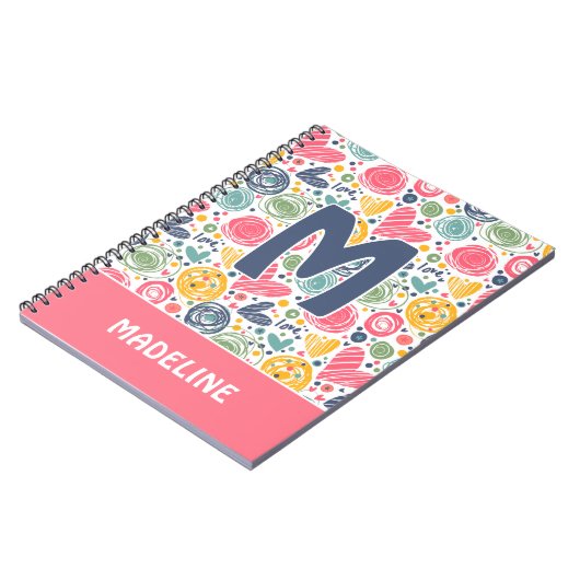 Carnet Motif d'art de coeur bleu foncé rose sur mesure (Côté gauche)