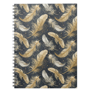 Carnet Motif d'art de plumes dorées flottantes magiques