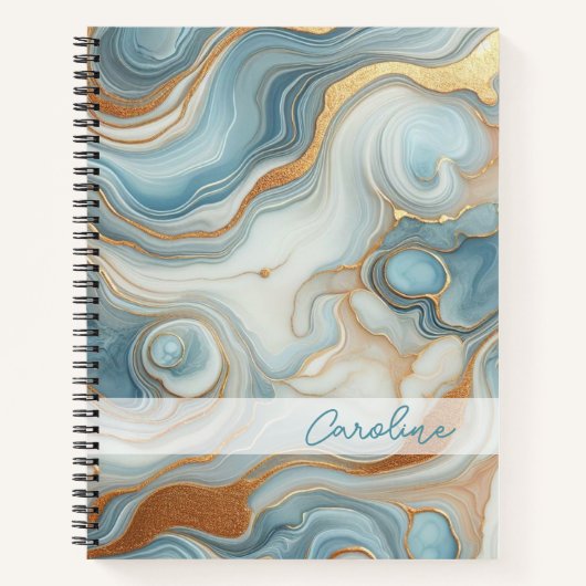 Carnet Motif d'art en marbre bleu Turquoise gris or (Devant)