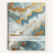 Carnet Motif d'art en marbre gris Turquoise bleu or (Devant)