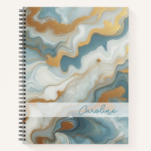 Carnet Motif d'art en marbre gris Turquoise bleu or (Devant)